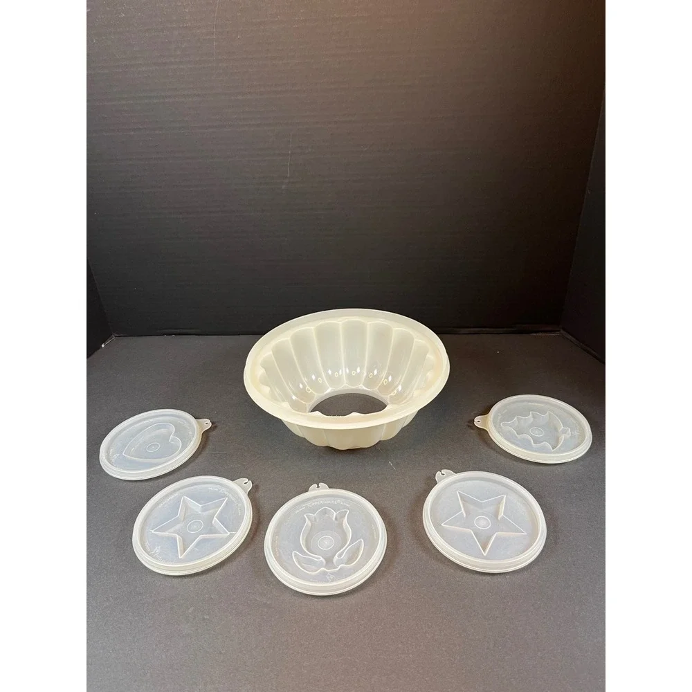 Vintage Tupperware Jello Mold Set‎ Jel N Serve Sheer 5 Interchangeable Seals
